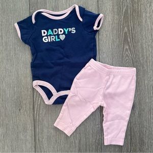 CARTERS 2PC SHORT SLEEVE BODYSUIT PANTS OUTFIT NAVY PINK 3MO